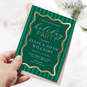 Wave Green Stripe kerstfeestdag Folie Uitnodiging