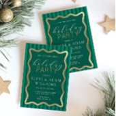 Wave Green Stripe kerstfeestdag Folie Uitnodiging