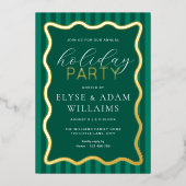 Wave Green Stripe kerstfeestdag Folie Uitnodiging (Voorkant)