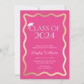 Wave Hot Pink Graduation Party Kaart (Voorkant)