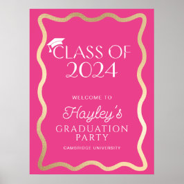 Wave Hot Pink Graduation Party Welkom Poster