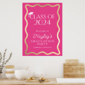 Wave Hot Pink Graduation Party Welkom Poster (Keuken)