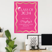 Wave Hot Pink Graduation Party Welkom Poster (Thuiskantoor)