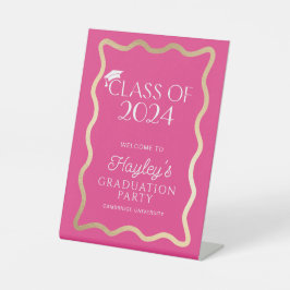 Wave Hot Pink Graduation Party Welkom Reclamebord Met Voetstuk