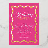 Wave Hot Pink Verjaardag Folie Invitation Folie Uitnodiging (Voorkant)