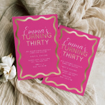 Wave Hot Pink Verjaardag Folie Invitation