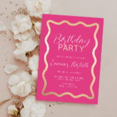 Wave Hot Pink Verjaardag Folie Invitation Folie Uitnodiging