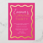 Wave Hot Pink Verjaardag Folie Invitation Folie Uitnodiging (Voorkant)