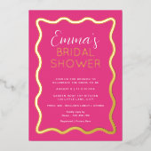 Wave Hot Pink Vrijgezellenfeest Folie Uitnodiging (Voorkant)