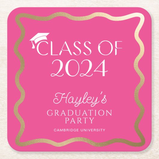 Wave Hot Roze Afstudeerfeest Welkom Kartonnen Onderzetters (Voorkant)