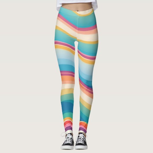 Wave kleurrijke aangepaste gepersonaliseerde patro leggings (Voorkant)