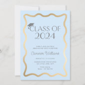 Wave Licht Blauw Goud Afstudeerfeest Kaart (Voorkant)