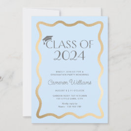 Wave Licht Blauw Goud Afstudeerfeest Kaart