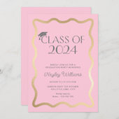 Wave Licht Roze Goud Afstudeerfeest Kaart (Voorkant / Achterkant)
