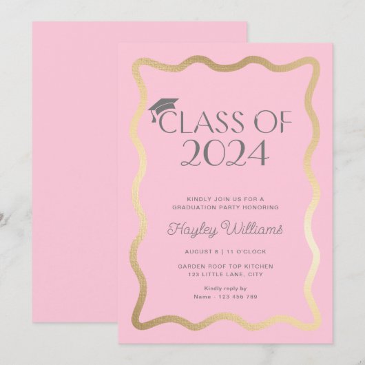 Wave Licht Roze Goud Afstudeerfeest Kaart (Voorkant / Achterkant)