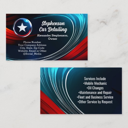 Wave Logo Patriotic Red White Blue Star Aannemer Visitekaartje (Voorkant / Achterkant)