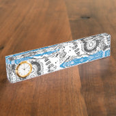 Wave Mechanism – Desk Nameplate with Clock 2" x 8" Naambordje (Zijkant)