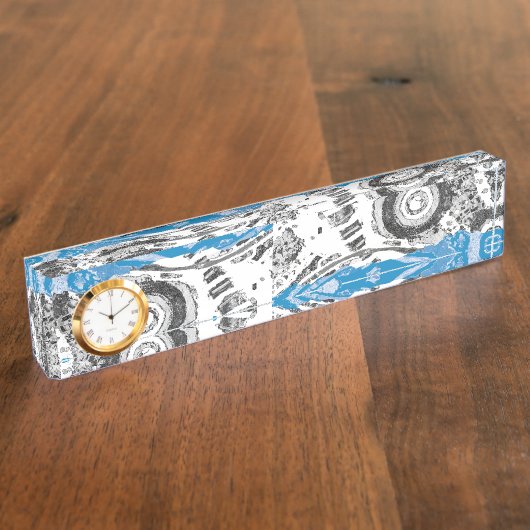Wave Mechanism – Desk Nameplate with Clock 2" x 8" Naambordje (Zijkant)