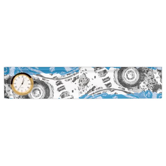 Wave Mechanism – Desk Nameplate with Clock 2" x 8" Naambordje (Voorkant)