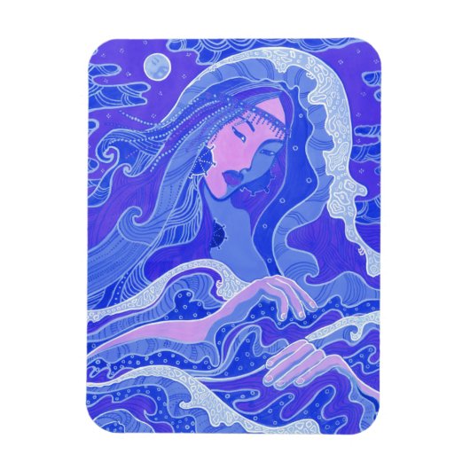 Wave, Mermaid, Fantasy Art Asian Girl, Blue & Pink Magneet (Verticaal)