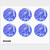 Wave, Mermaid, Fantasy Art Asian Girl, Blue & Pink Ronde Sticker (Vel)