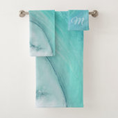 Wave Ocean Aqua Beach Blauw Modern Scene Bad Handdoek (Insitu)