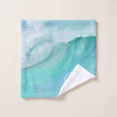 Wave Ocean Aqua Beach Blauw Modern Scene Bad Handdoek (Wasdoekje)