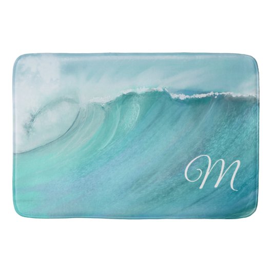 Wave Ocean Aqua Beach Blauw Modern Scene Badmat (Voorkant)