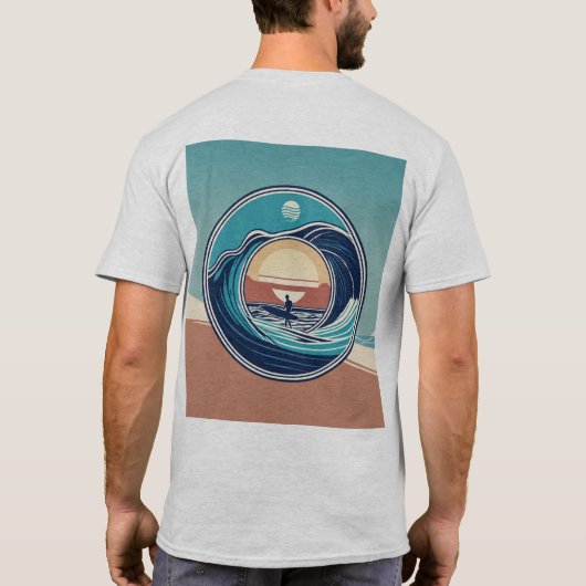 Wave of Change: een minimalistische schets van oce T-shirt (Achterkant)