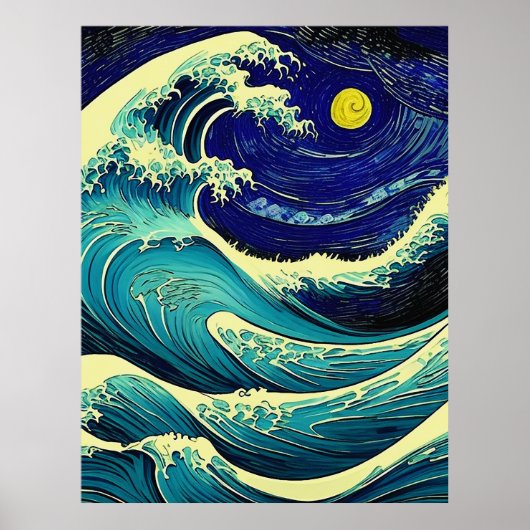 Wave Off Kanagawa in Vincent Van Gogh Stijl Poster (Voorkant)