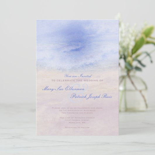 "Wave On the Sand" Wedding Invitation Kaart (Staand voorkant)