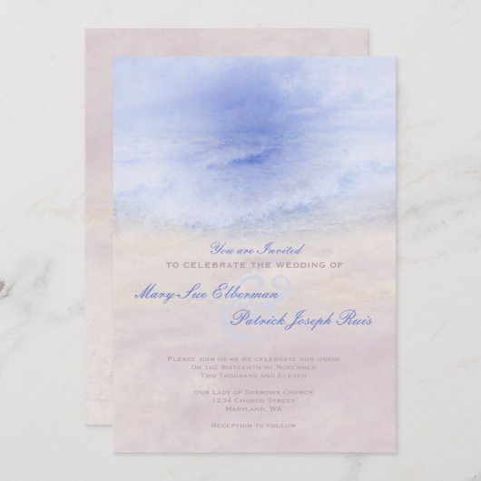 "Wave On the Sand" Wedding Invitation Kaart (Voorkant / Achterkant)
