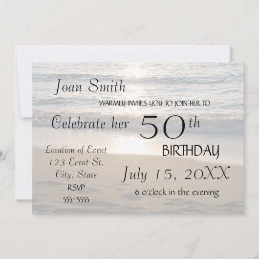 Wave op Sunset 50th Birthday Party Invitation Card Kaart (Achterkant)