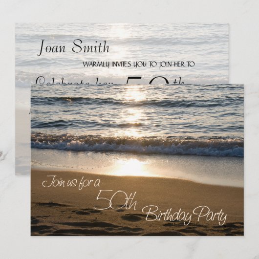 Wave op Sunset 50th Birthday Party Invitation Card Kaart (Voorkant / Achterkant)