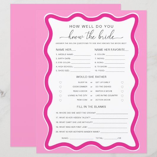 Wave Pink Hoe goed ken je de bruid spel (Voorkant / Achterkant)