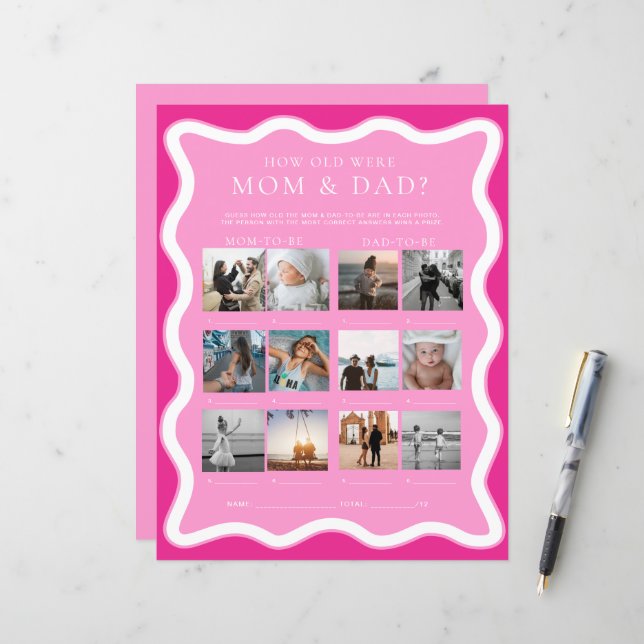 Wave Pink Hoe oud waren mama en papa Fotospel (Voorkant / Achterkant in situ)