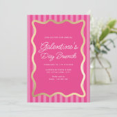 Wave Pink Hot Pink Streep Galentine's Day Brunch Kaart (Staand voorkant)