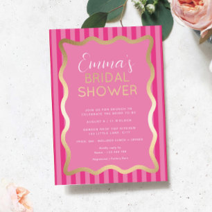 Wave Pink Hot Pink Streep Vrijgezellenfeest Folie Uitnodiging