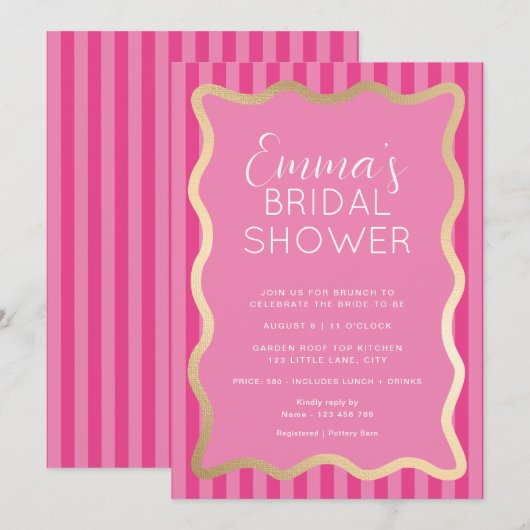 Wave Pink Hot Pink Streep Vrijgezellenfeest Kaart (Voorkant / Achterkant)