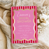 Wave Pink red Stripe Vrijgezellenfeest Folie Uitnodiging