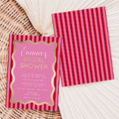 Wave Pink red Stripe Vrijgezellenfeest Folie Uitnodiging