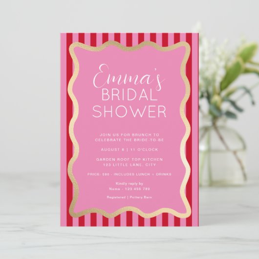 Wave Pink Red Stripe Vrijgezellenfeest Kaart (Staand voorkant)