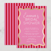 Wave Pink Red Stripe Vrijgezellenfeest Kaart (Voorkant / Achterkant)