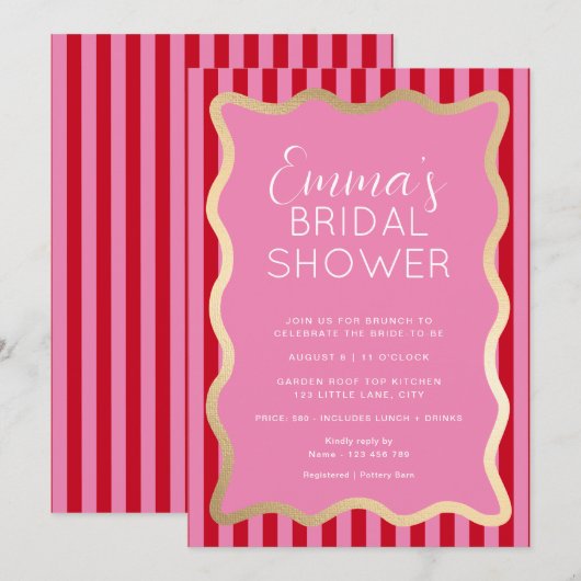 Wave Pink Red Stripe Vrijgezellenfeest Kaart (Voorkant / Achterkant)