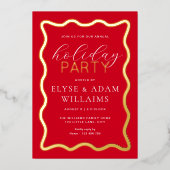 Wave Red Holiday Party Folie Uitnodiging (Voorkant)
