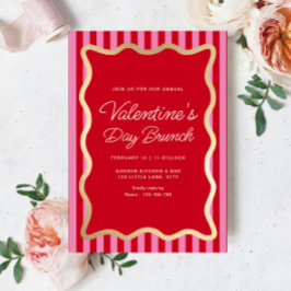 Wave Red Roze Streep Valentijnsdag Brunch Kaart