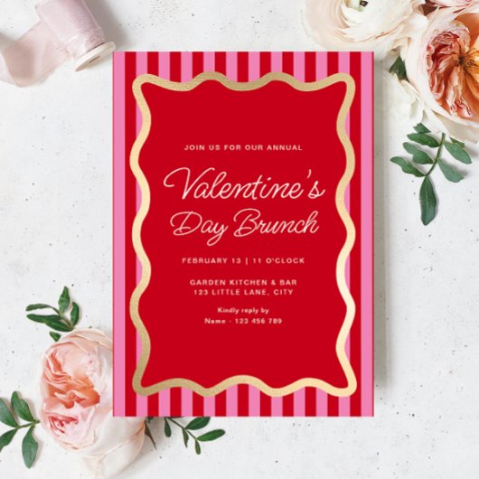 Wave Red Roze Streep Valentijnsdag Brunch Kaart