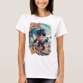 Wave Rider: Een zwart poodles surfen avontuur T-shirt (Voorkant)