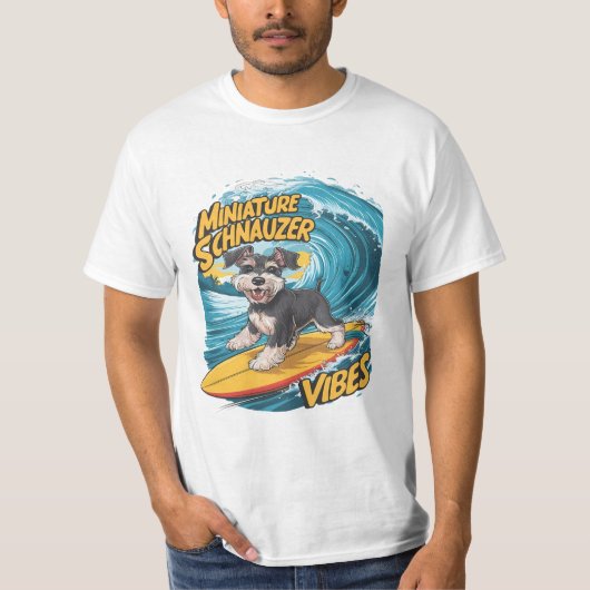 Wave Rider Miniatuur Schnauzer Honden Epic Surfen T-shirt (Voorkant)