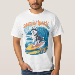 Wave Rider Siberische Husky Hond Surfen T-shirt
